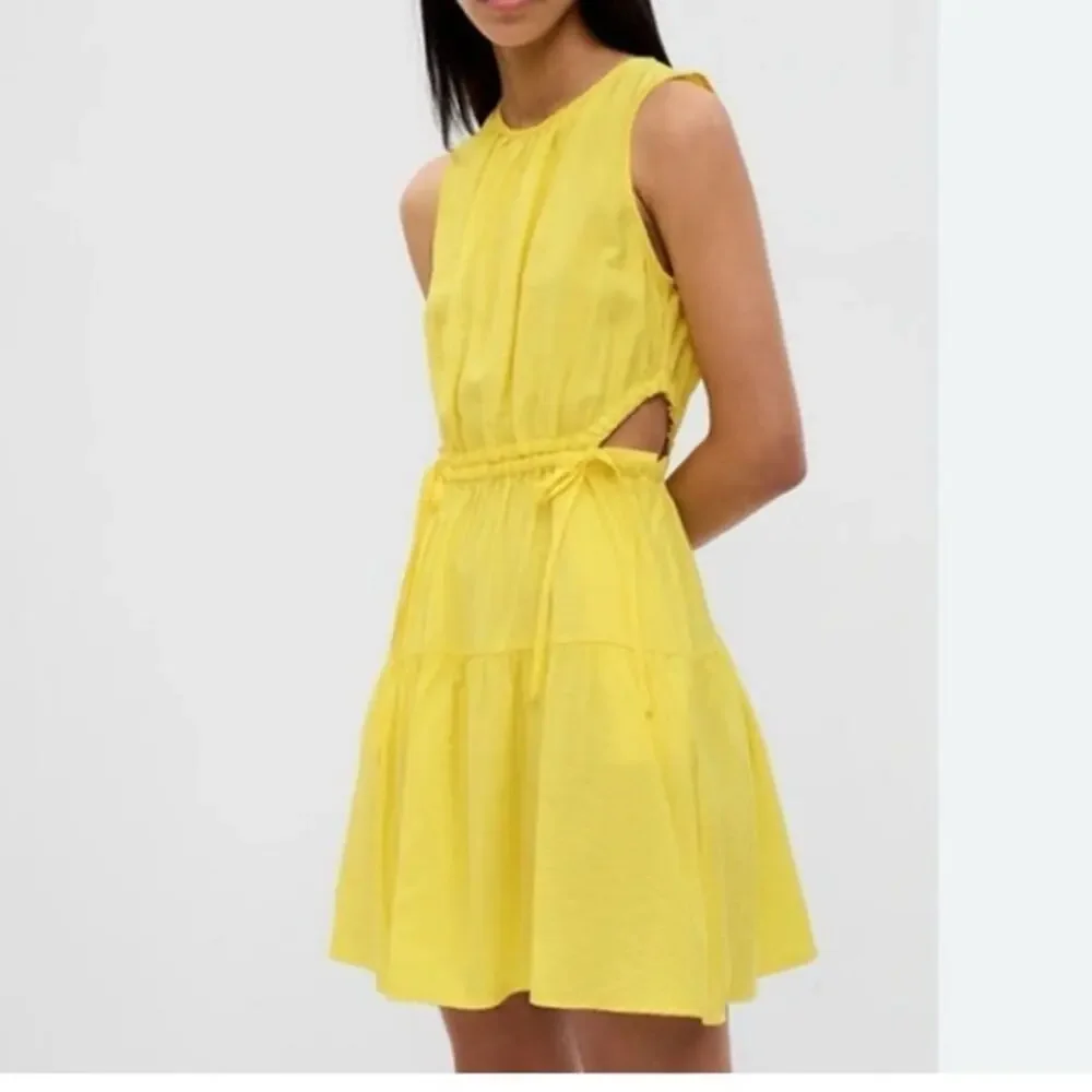 GAP Yellow Sleeveless Dress Women’s Medium Cutout Tiered Drawstring Waist NWT - Picture 1 of 14